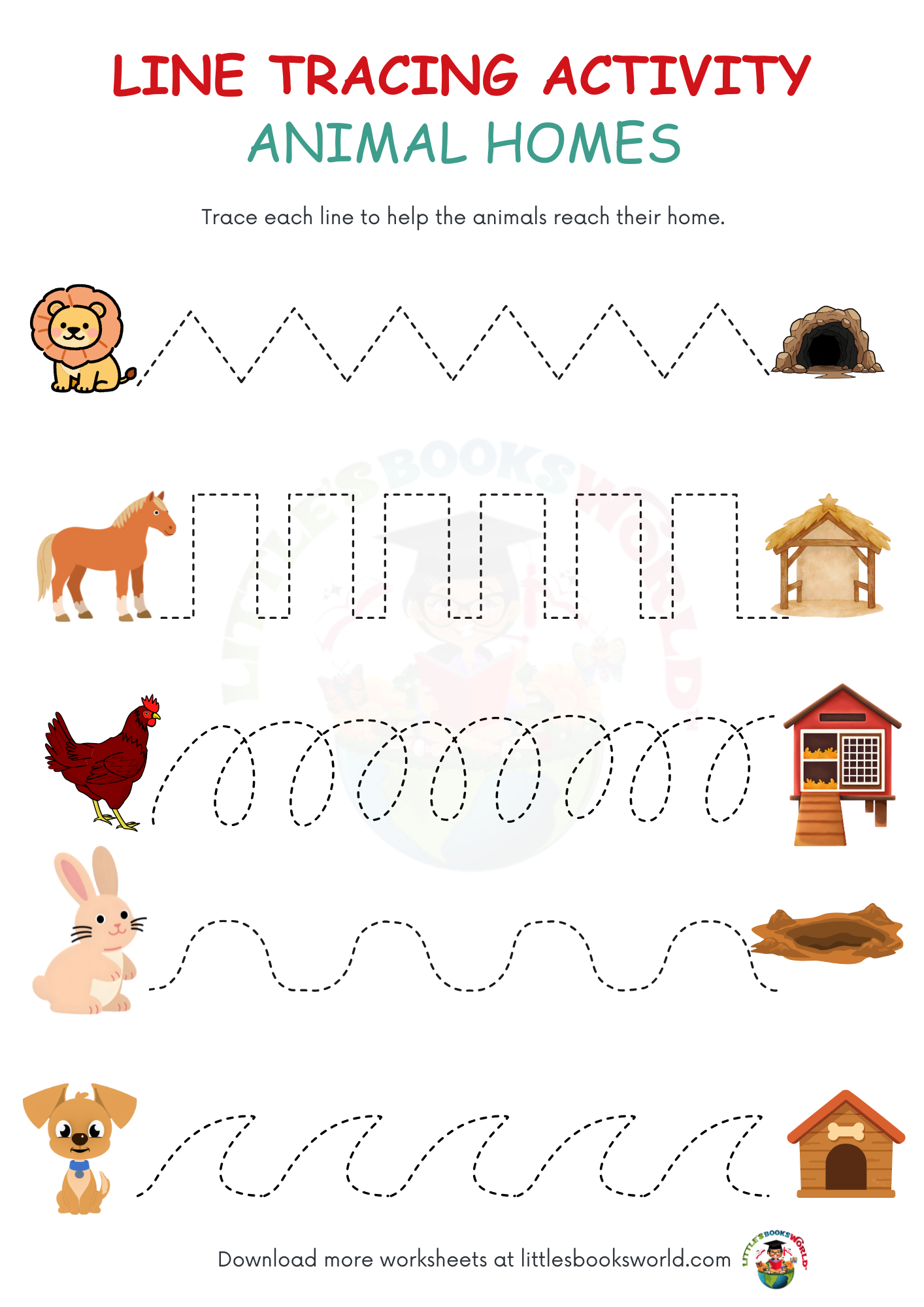 Line Tracing Activity- Animal Homes (Printables)